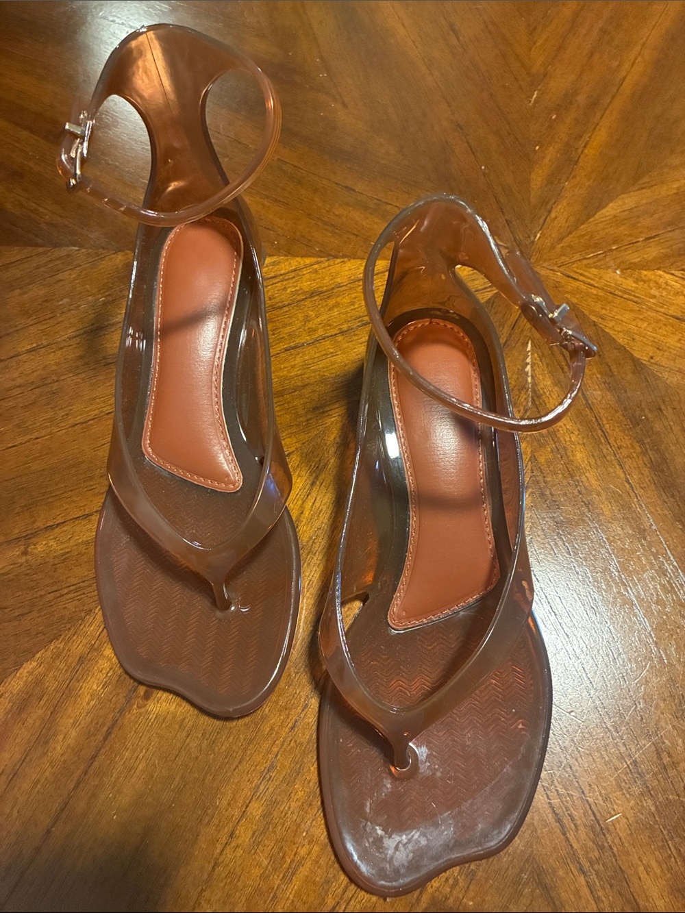 Women's Brown Jelly Ankle-Strap Sandals with Adjustable Buckle